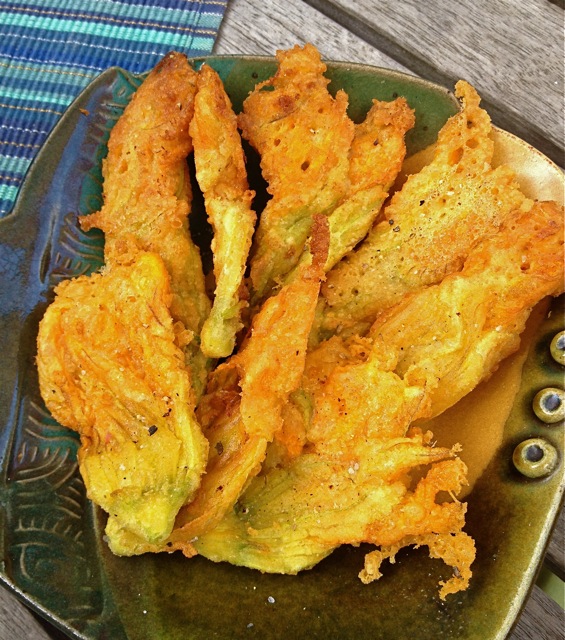 Fried Squash Blossoms in a light beer batter