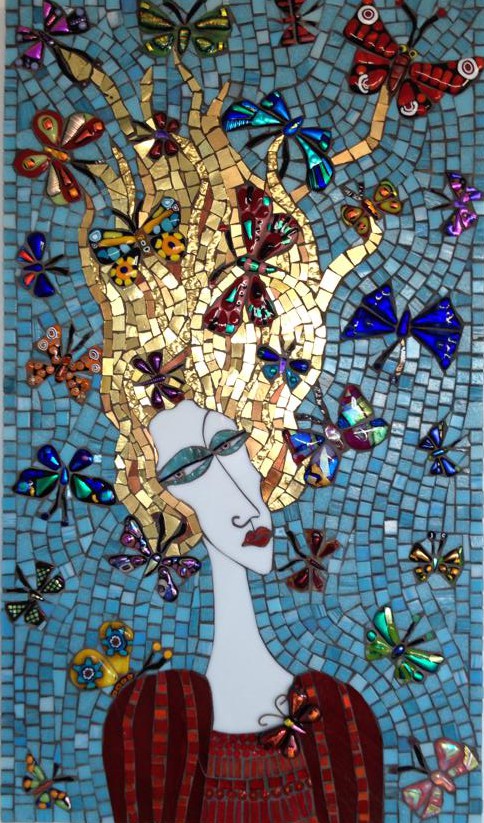 "Bad Hair Day" by Irina Charny (Mosaic: tile, 24K gold glass tile, fused glass)
