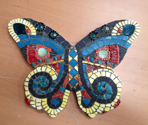 My first mosaic, pre-grouting (which will hopefully clean it up and smooth it out)